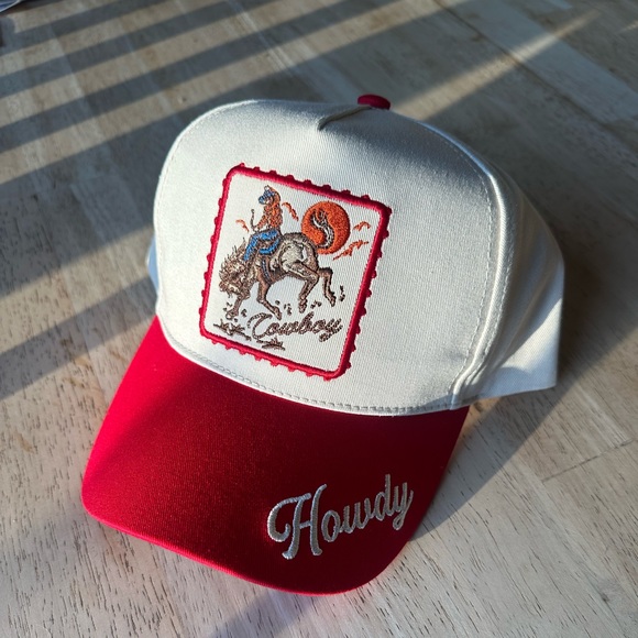 Accessories - Red and White Cowboy Embroidered Cap